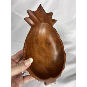 Kanari Woods Vintage Hand Carved Wood Pineapple Bowl Dish Made in Philippines